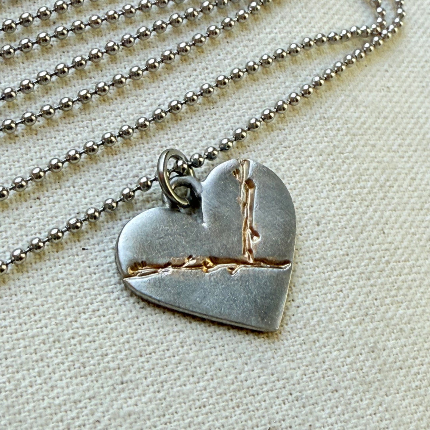 Kintsugi Heart Necklace - Beautifully Broken - Golden Joinery - silver and gold - drake designs jewelry 