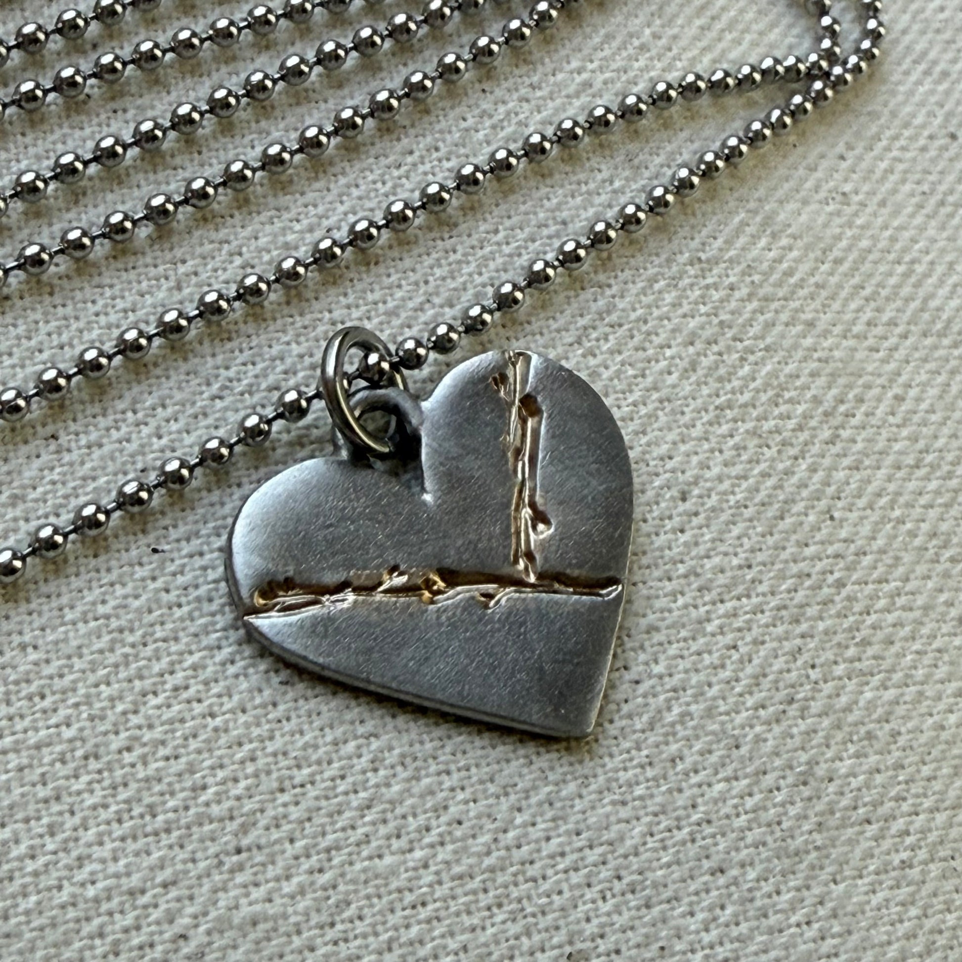 Kintsugi Heart Necklace - Beautifully Broken - Golden Joinery - silver and gold - drake designs jewelry 