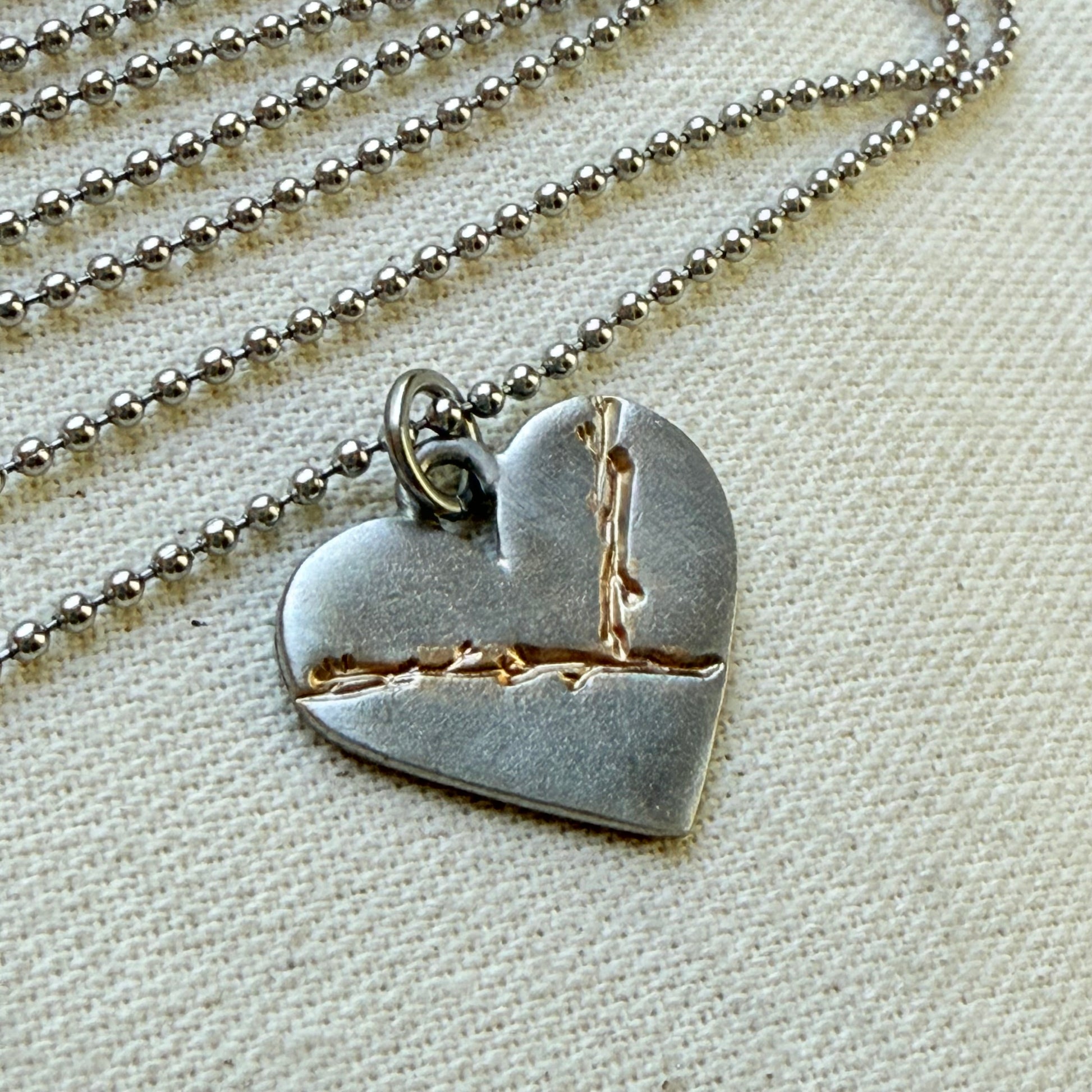 Kintsugi Heart Necklace - Beautifully Broken - Golden Joinery - silver and gold - drake designs jewelry 