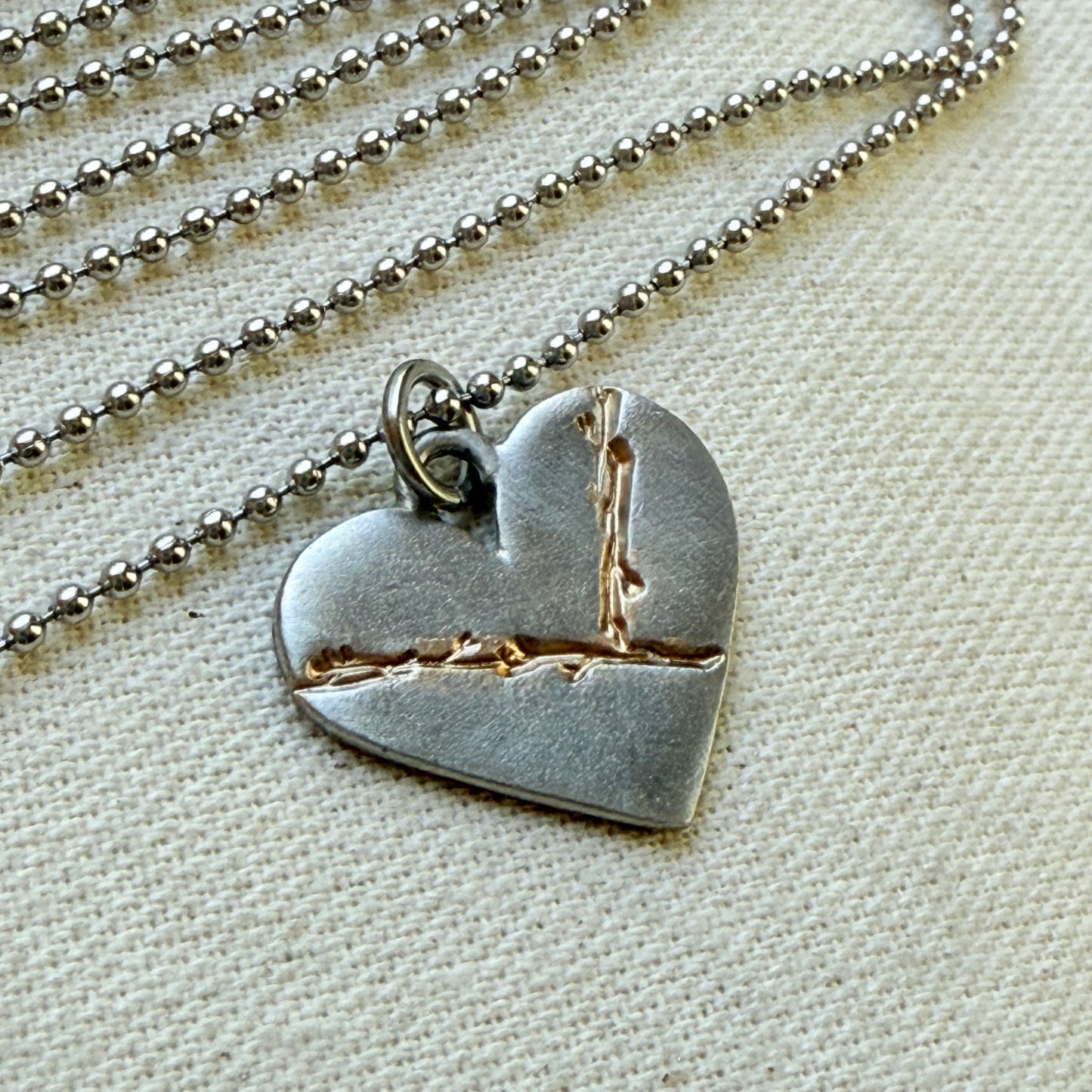 Kintsugi Heart Necklace - Beautifully Broken - Golden Joinery - silver and gold - drake designs jewelry 