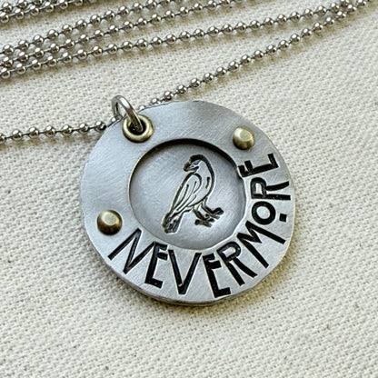 Mixed Metal Poetry Jewelry - Raven -Nevermore - Literary Necklace - Edgar Allan Poe - drake designs 