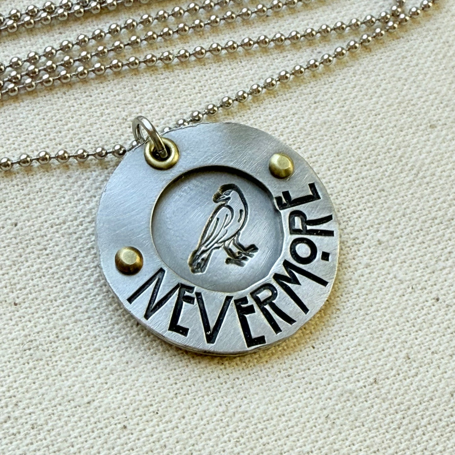 Mixed Metal Poetry Jewelry - Raven -Nevermore - Literary Necklace - Edgar Allan Poe - drake designs 