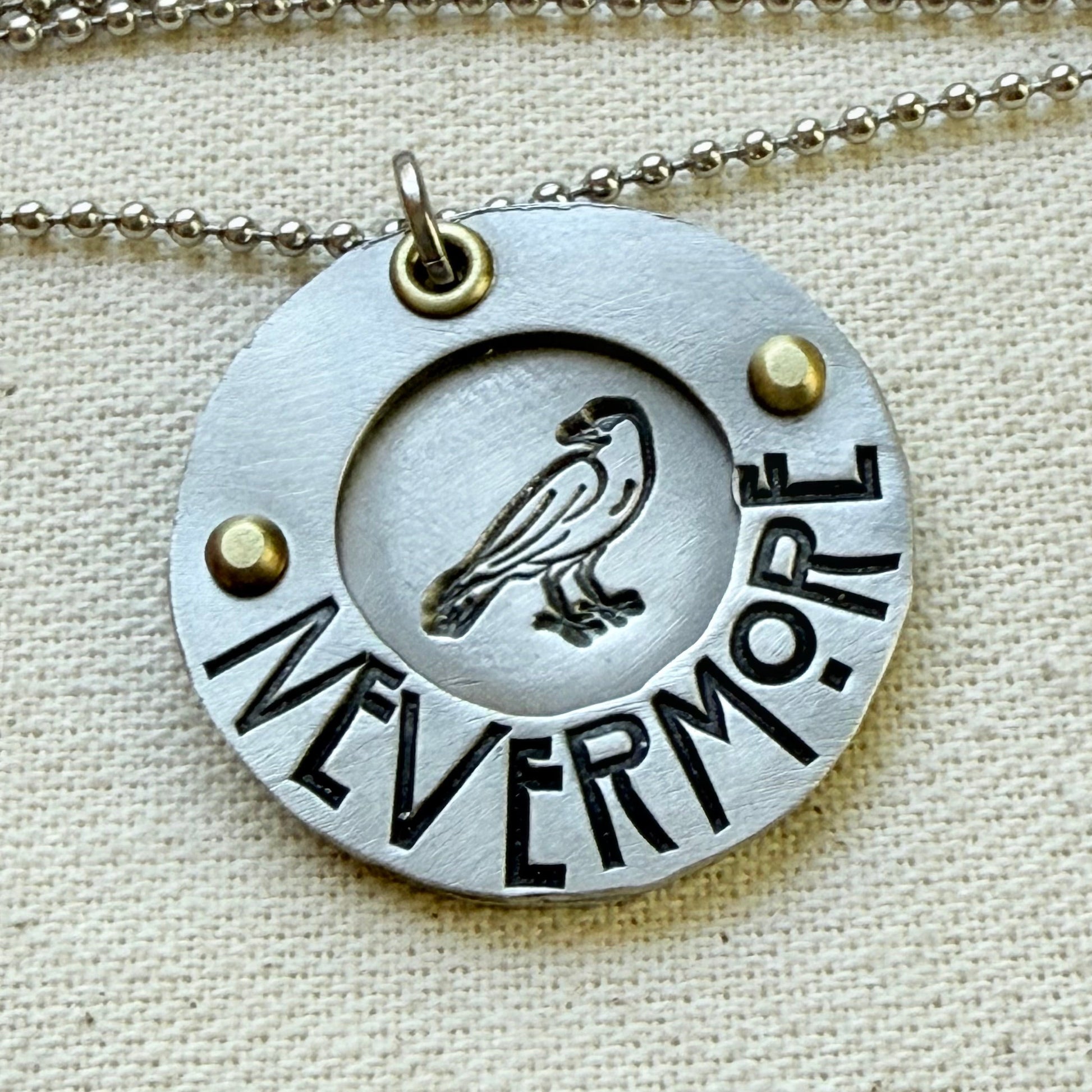 Mixed Metal Poetry Jewelry - Raven -Nevermore - Literary Necklace - Edgar Allan Poe - drake designs 