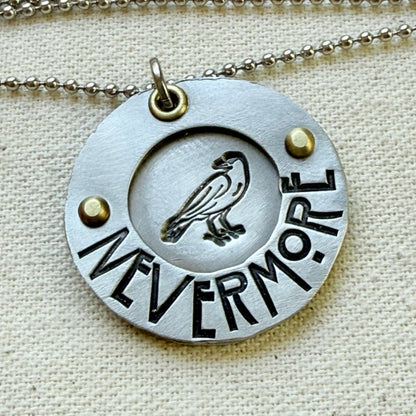 Mixed Metal Poetry Jewelry - Raven -Nevermore - Literary Necklace - Edgar Allan Poe - drake designs 