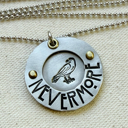 Mixed Metal Poetry Jewelry - Raven -Nevermore - Literary Necklace - Edgar Allan Poe - drake designs 