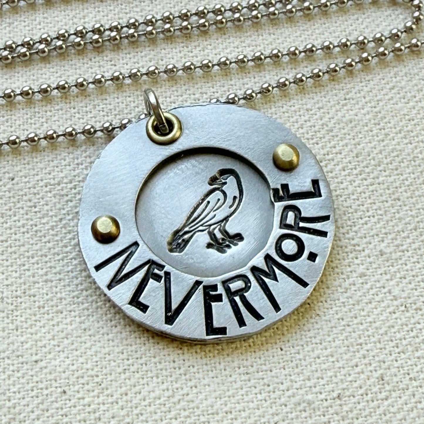 Mixed Metal Poetry Jewelry - Raven -Nevermore - Literary Necklace - Edgar Allan Poe - drake designs jewelry