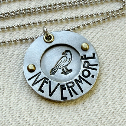 Mixed Metal Poetry Jewelry - Raven -Nevermore - Literary Necklace - Edgar Allan Poe - drake designs jewelry