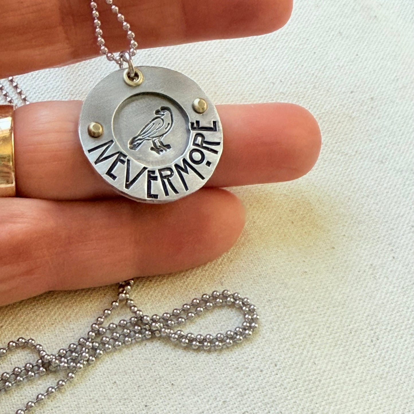 Mixed Metal Poetry Jewelry - Raven -Nevermore - Literary Necklace - Edgar Allan Poe - drake designs 