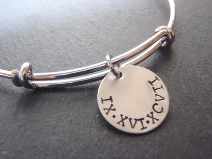 Roman Numeral Bracelet with Personalized Hand Stamped Roman Numeral Date - Drake Designs 