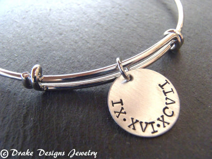 Roman Numeral Bracelet with Personalized Hand Stamped Roman Numeral Date - Drake Designs 
