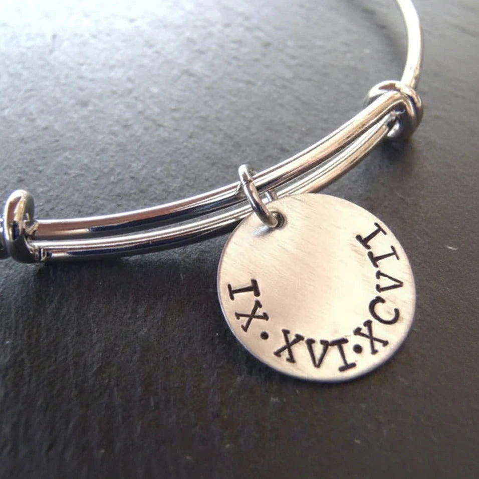 Roman Numeral Bracelet with Personalized Hand Stamped Roman Numeral Date - Drake Designs 