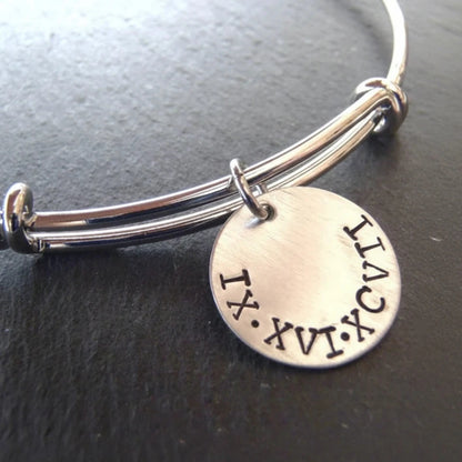 Roman Numeral Bracelet with Personalized Hand Stamped Roman Numeral Date - Drake Designs 