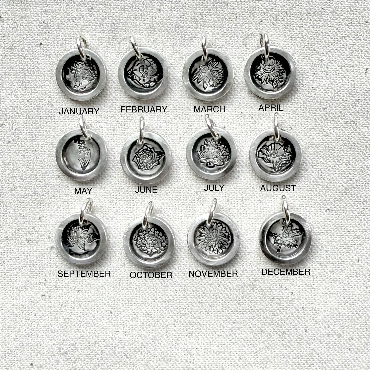 Birth flower charms hand rafted sterling silver - drake designs jewelry