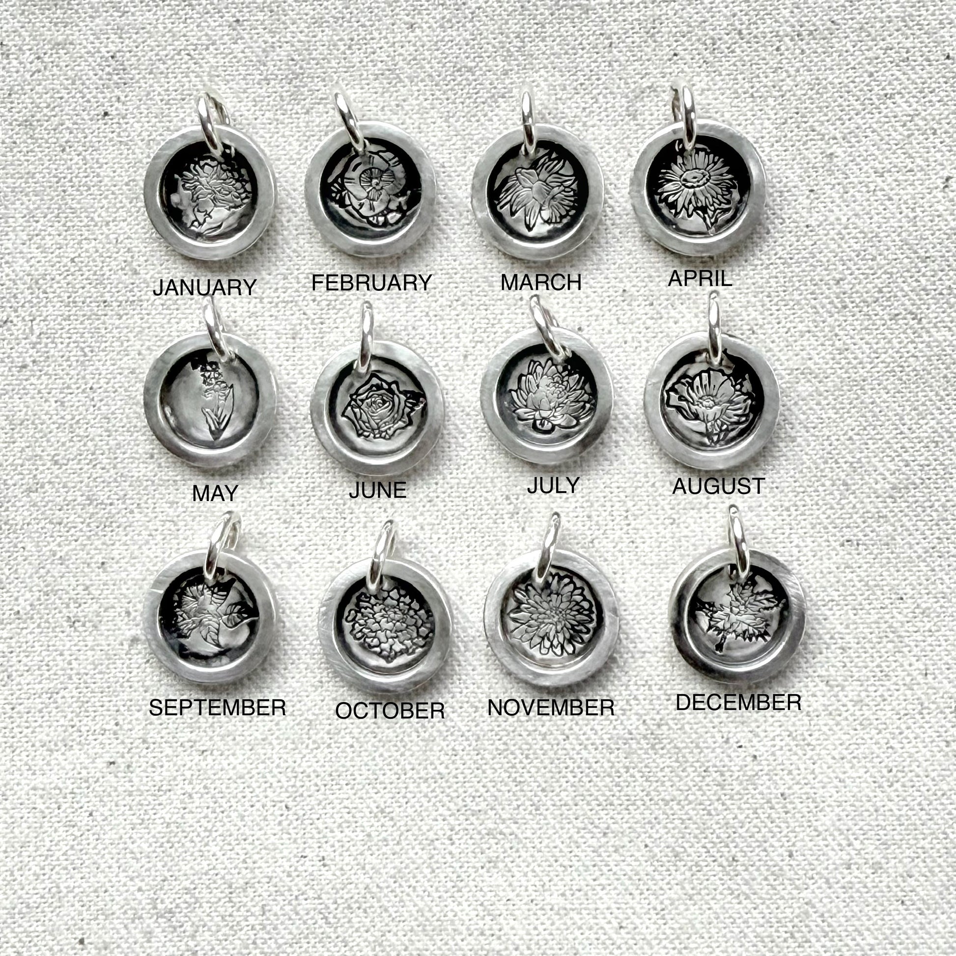 Birth flower charms hand rafted sterling silver - drake designs jewelry