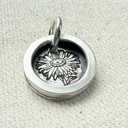 Daisy Birth flower sterling silver wax seal style pendant with raised border hand crafted from sterling silver sheet and wire - drake designs jewelry