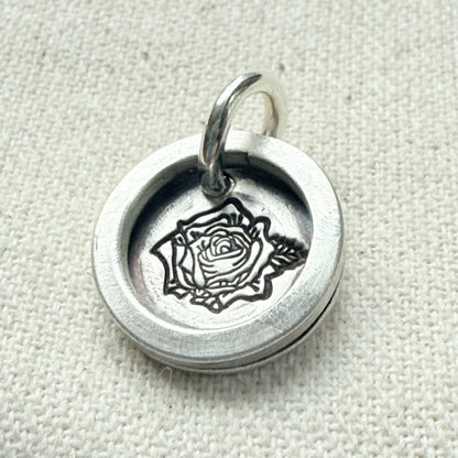 Rose Birth flower sterling silver wax seal style pendant with raised border hand crafted from sterling silver sheet and wire - drake designs jewelry