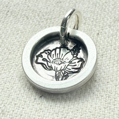 Poppy birth flower sterling silver pendant with raised border hand crafted from sterling silver sheet and wire - drake designs jewelry