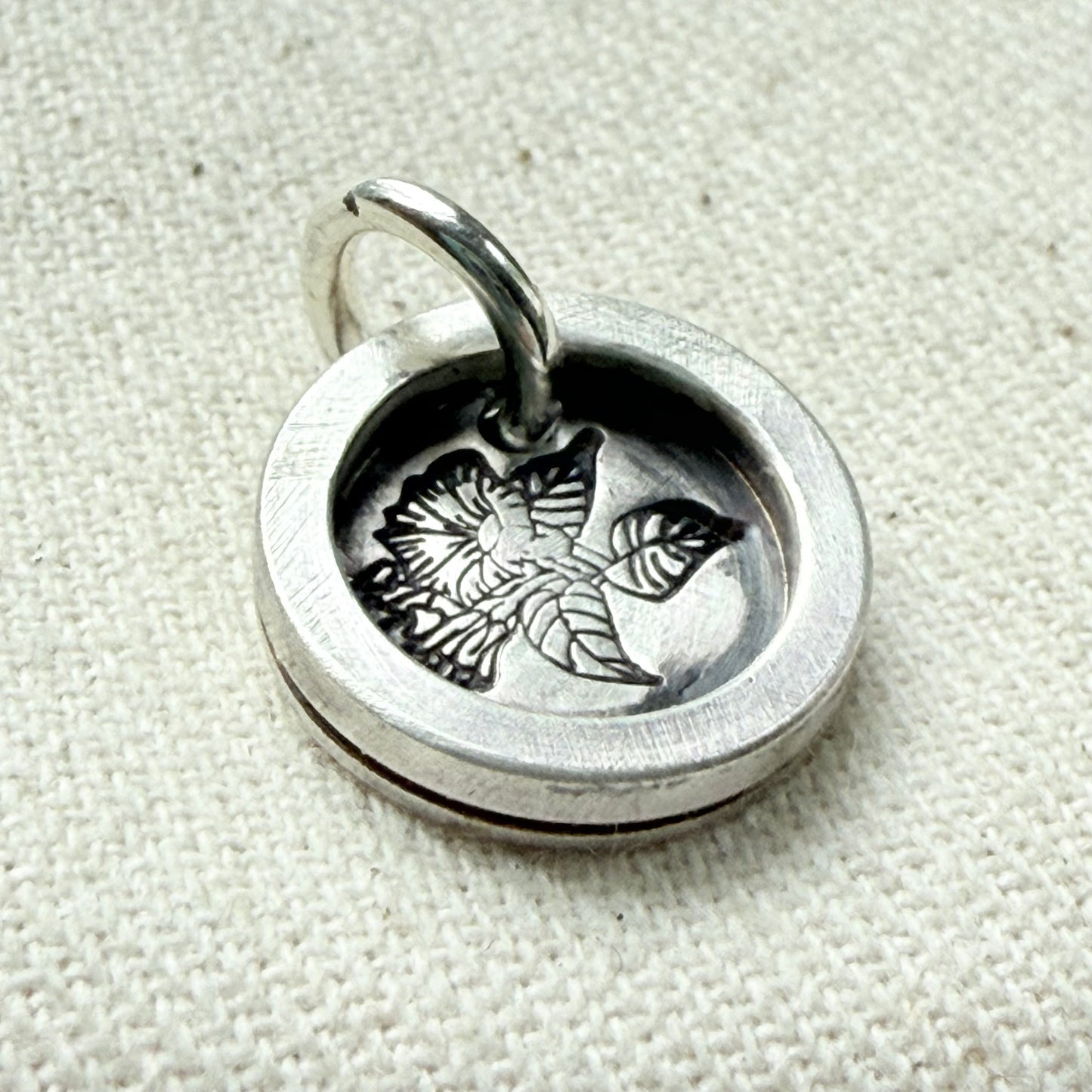 Morning Glory Birth flower sterling silver wax seal style pendant with raised border hand crafted from sterling silver - drake designs jewelry