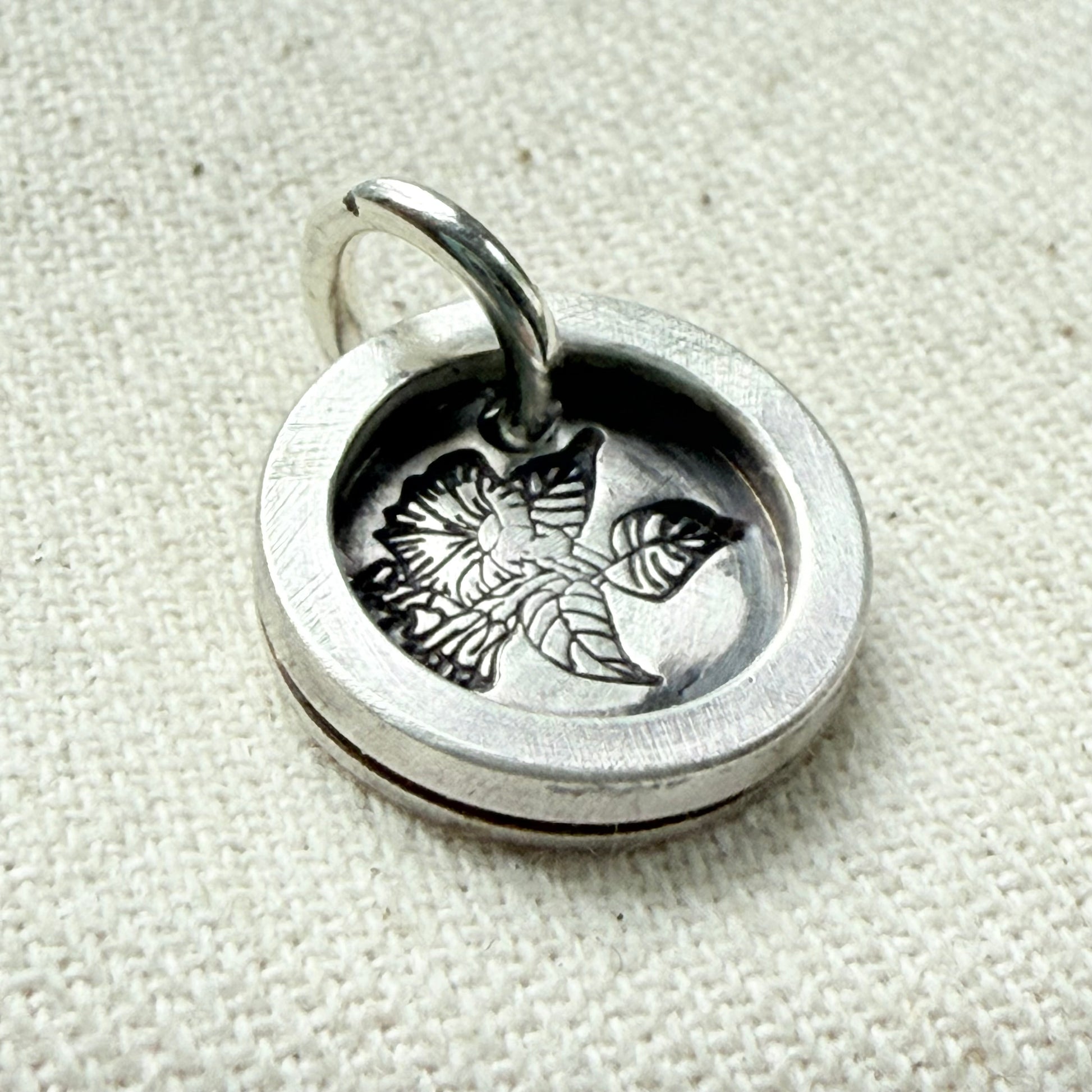 Morning Glory Birth flower sterling silver wax seal style pendant with raised border hand crafted from sterling silver - drake designs jewelry