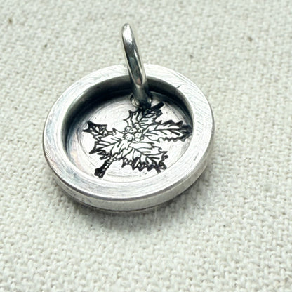 Holly Birth flower sterling silver wax seal style pendant with raised border hand crafted from sterling silver sheet and wire - drake designs jewelry