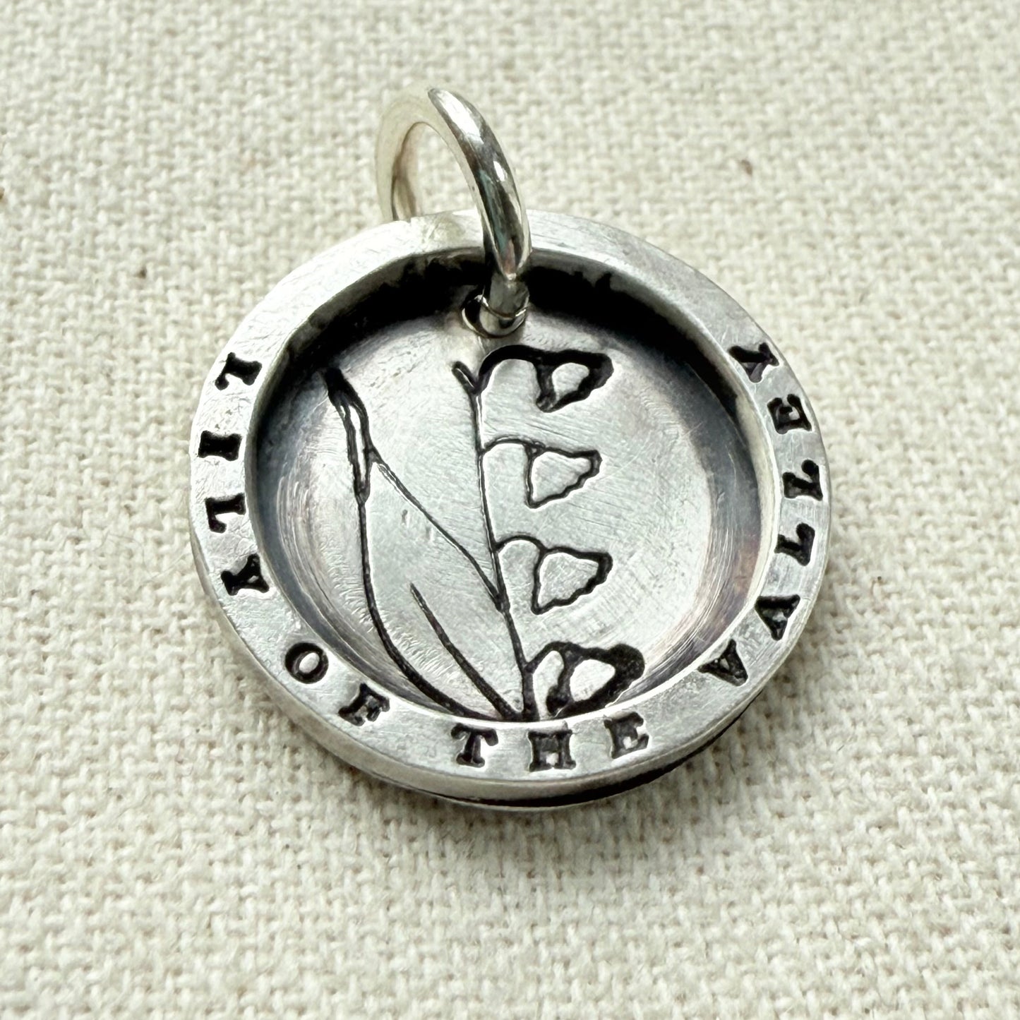 Solid sterling silver lily of the valley pendant necklace with thick raised edge border - drake designs jewelry