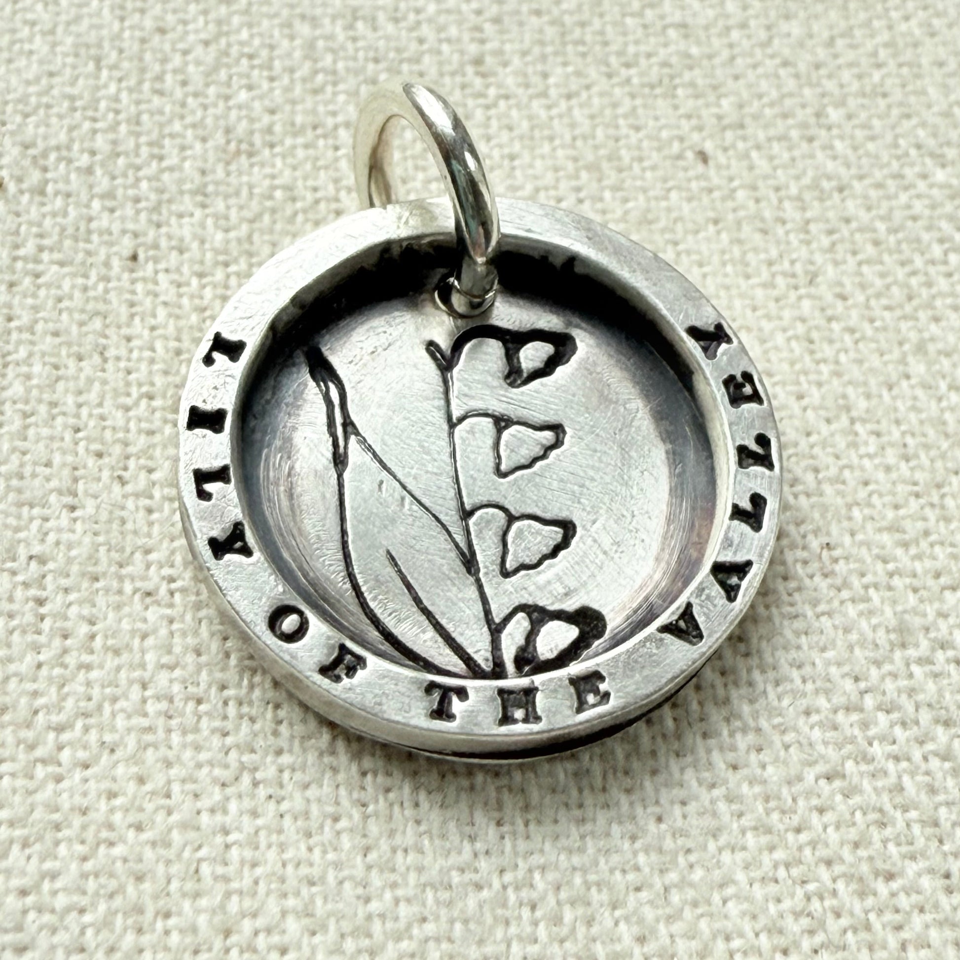 Solid sterling silver lily of the valley pendant necklace with thick raised edge border - drake designs jewelry