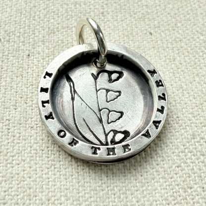 Solid sterling silver lily of the valley pendant necklace with thick raised edge border - drake designs jewelry