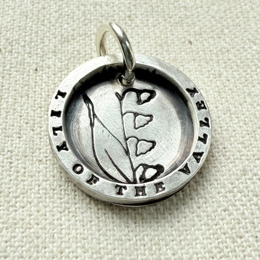 Solid sterling silver lily of the valley pendant necklace with thick raised edge border - drake designs jewelry
