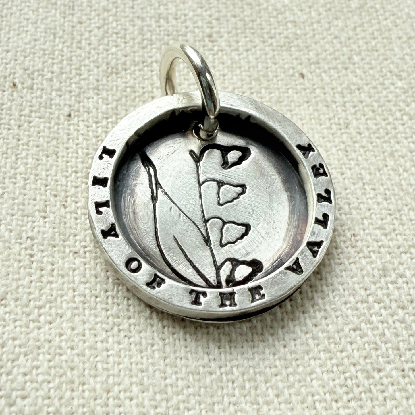 Solid sterling silver lily of the valley pendant necklace with thick raised edge border - drake designs jewelry