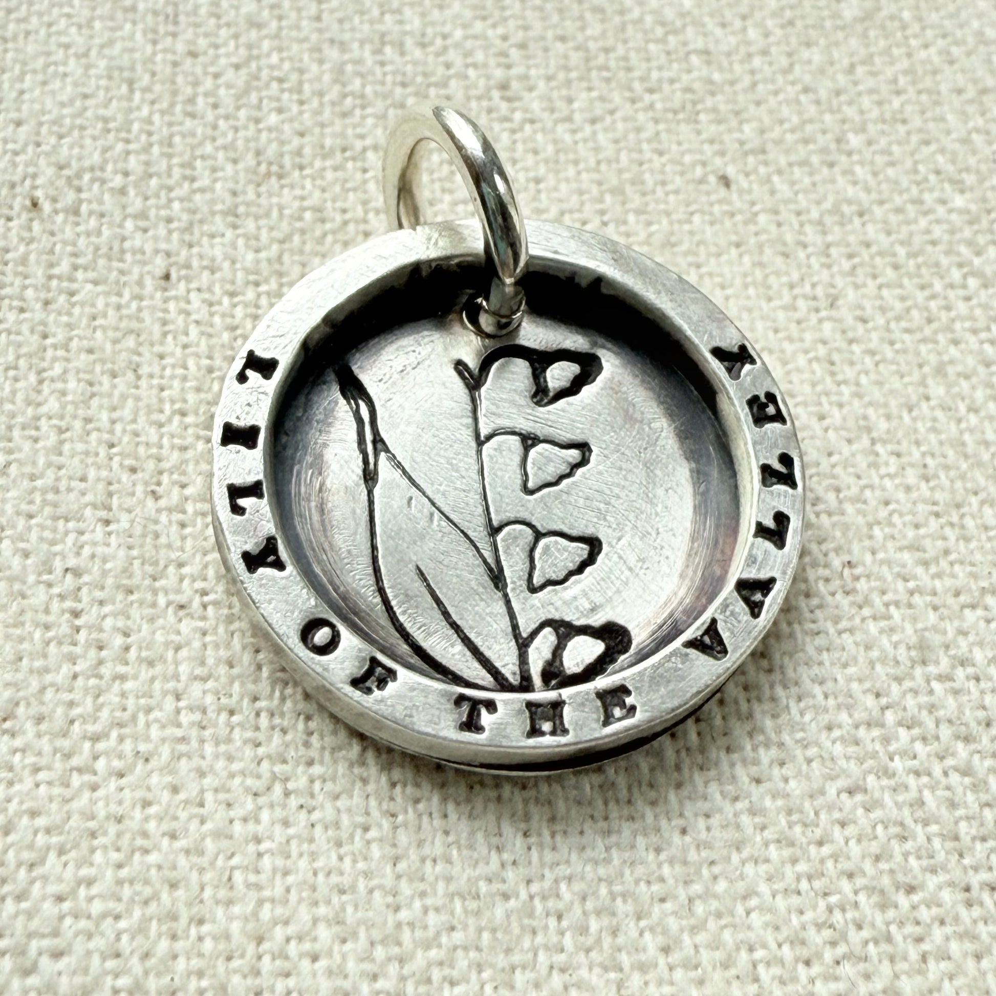 Solid sterling silver lily of the valley pendant necklace with thick raised edge border - drake designs jewelry