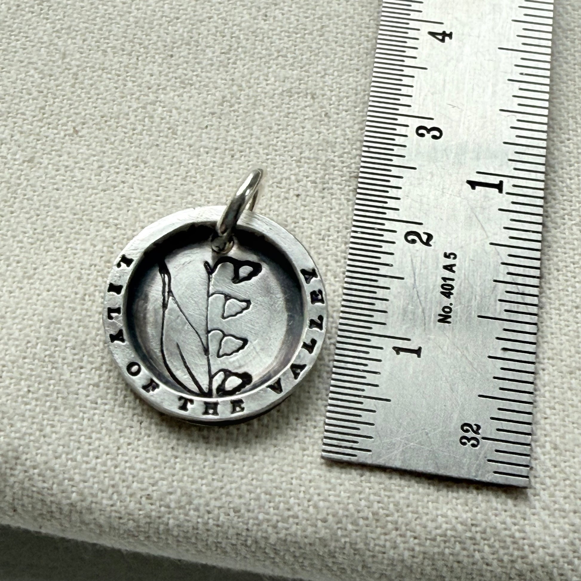 Solid sterling silver lily of the valley pendant necklace with thick raised edge border - drake designs jewelry