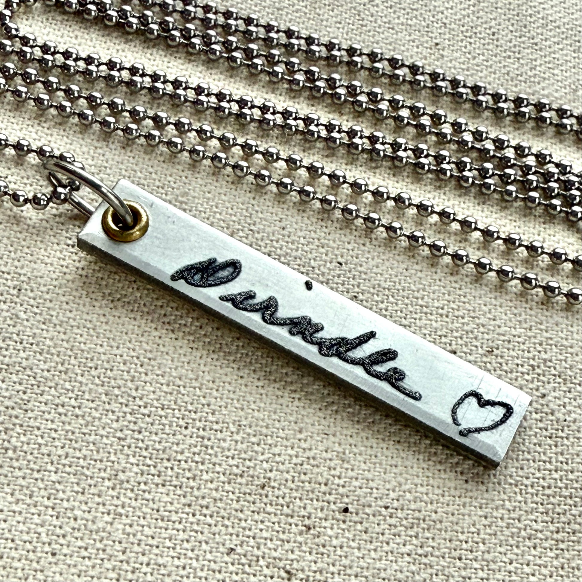 Engraved handwriting necklace with loved ones actual writing - custom bar necklace - drake designs jewelry