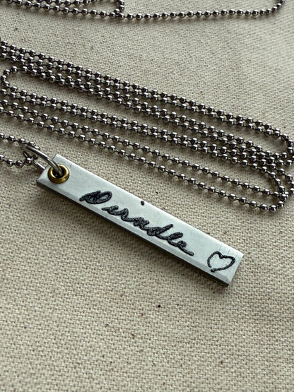Engraved handwriting necklace with loved ones actual writing - custom bar necklace - drake designs jewelry