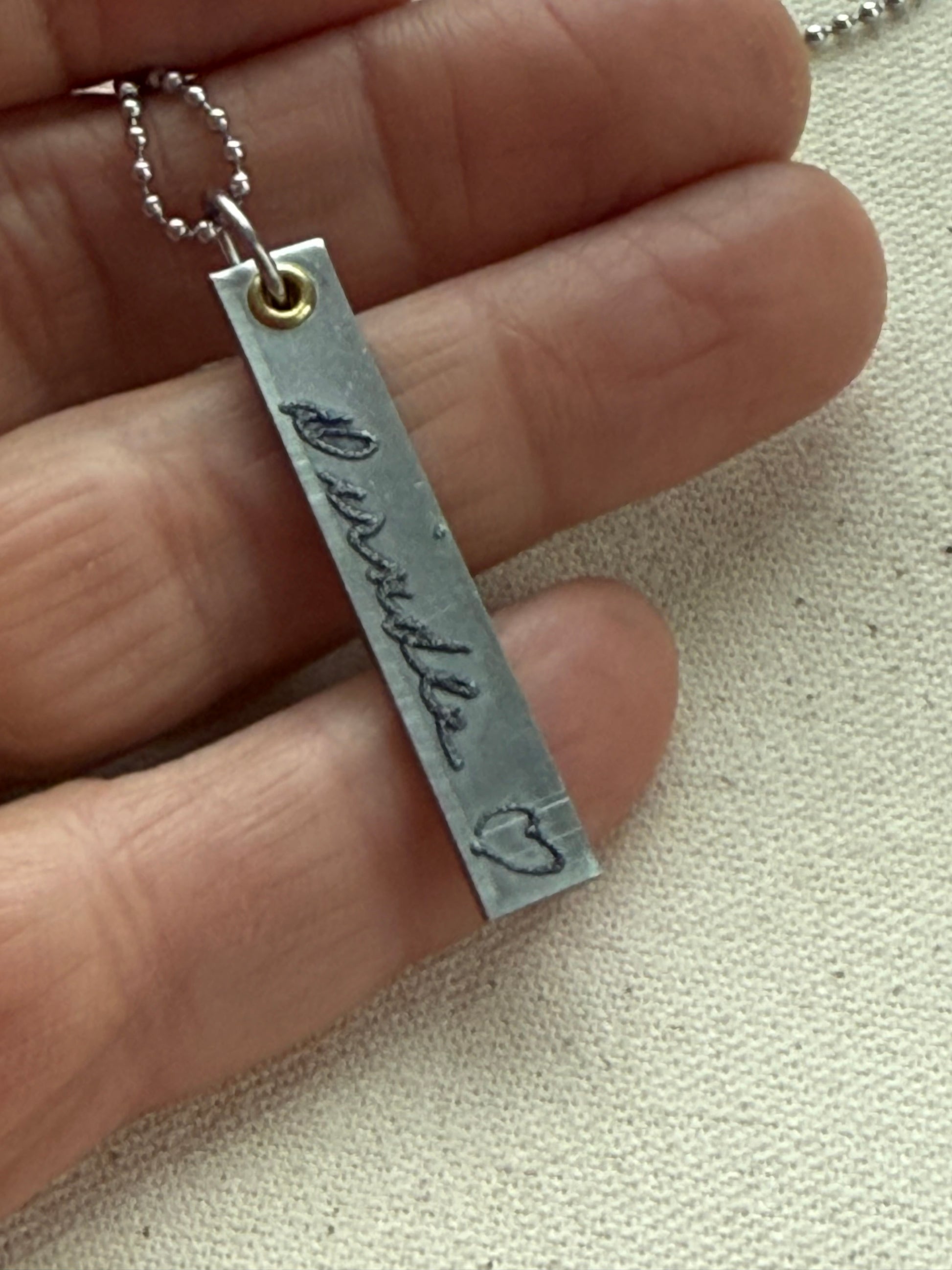 Engraved handwriting necklace with loved ones actual writing - custom bar necklace - drake designs jewelry