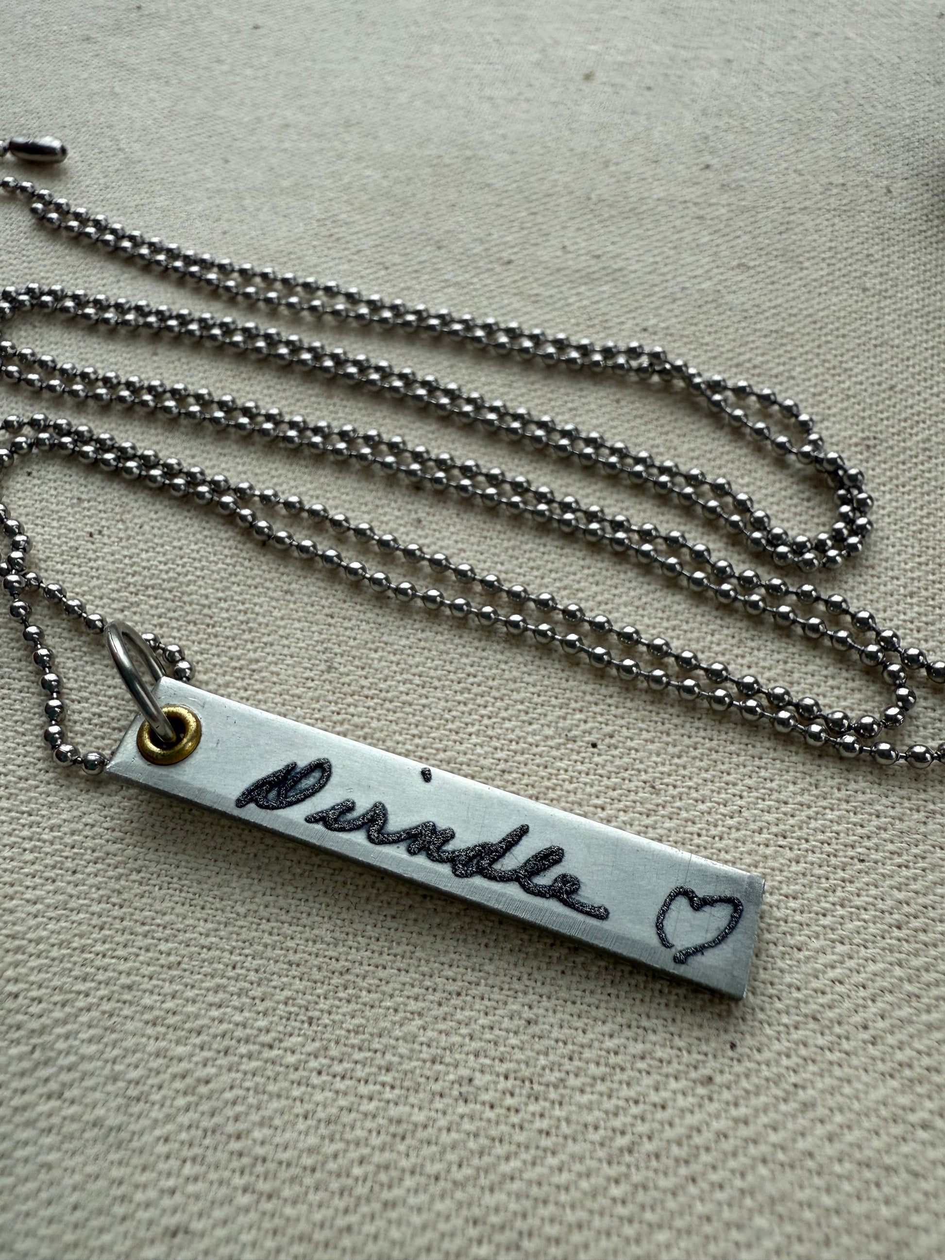 Engraved handwriting necklace with loved ones actual writing - custom bar necklace - drake designs jewelry