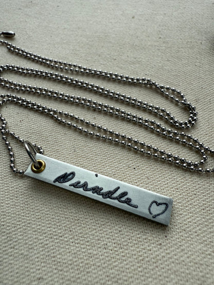 Engraved handwriting necklace with loved ones actual writing - custom bar necklace - drake designs jewelry