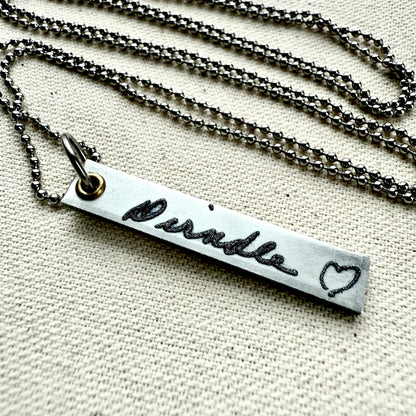 Engraved handwriting necklace with loved ones actual writing - custom bar necklace - drake designs jewelry