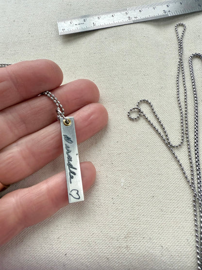 Engraved handwriting necklace with loved ones actual writing - custom bar necklace - drake designs jewelry