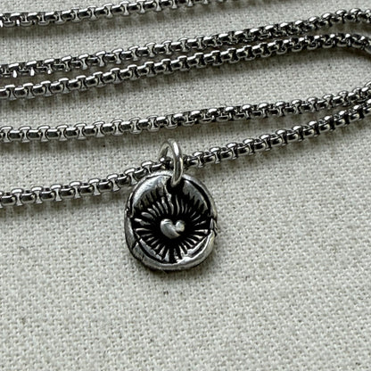 Recycled silver Starburst Puffed Heart Pebble Rustic Artisan jewelry - Drake Designs Jewelry