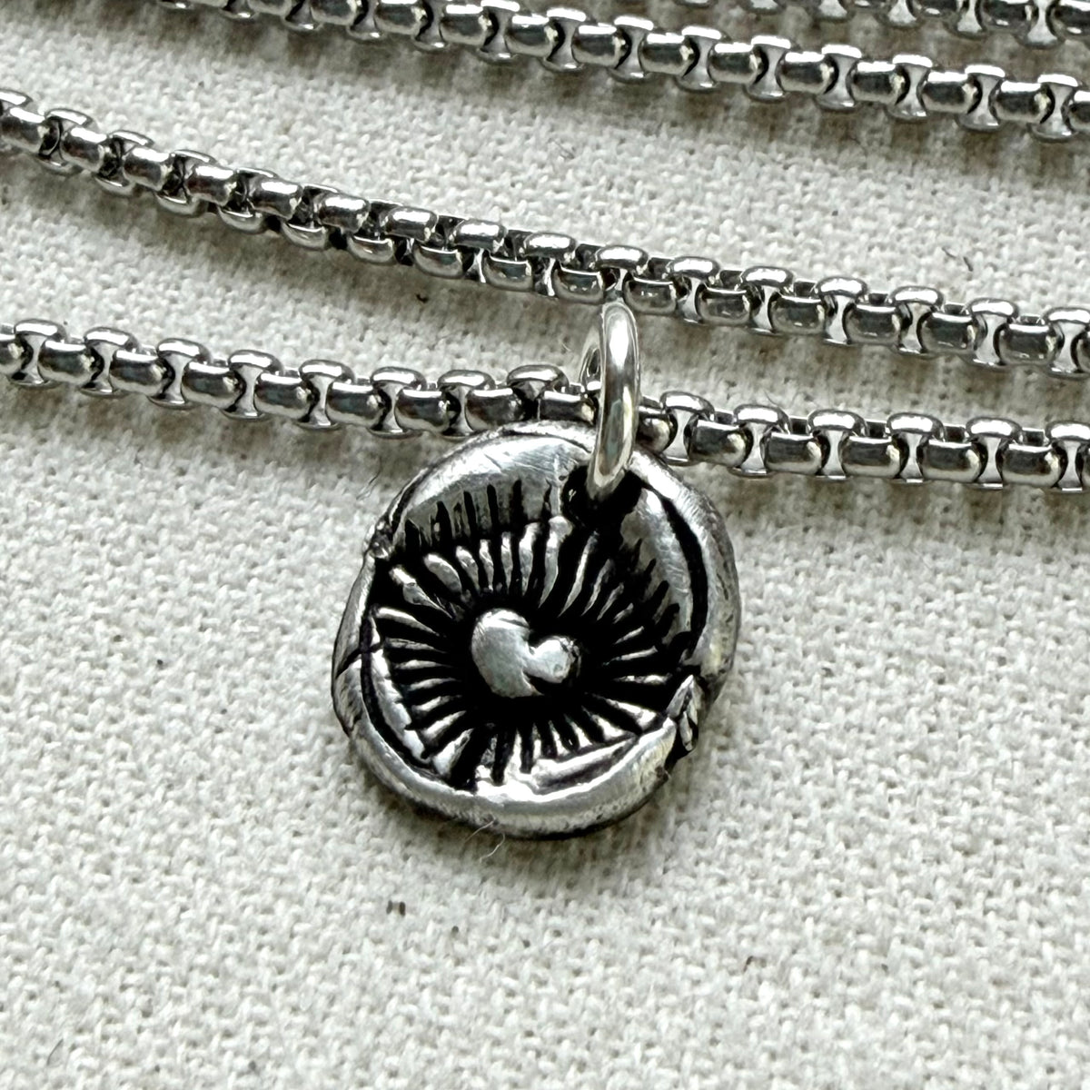 Recycled silver Starburst Puffed Heart Pebble Rustic Artisan jewelry - Drake Designs Jewelry