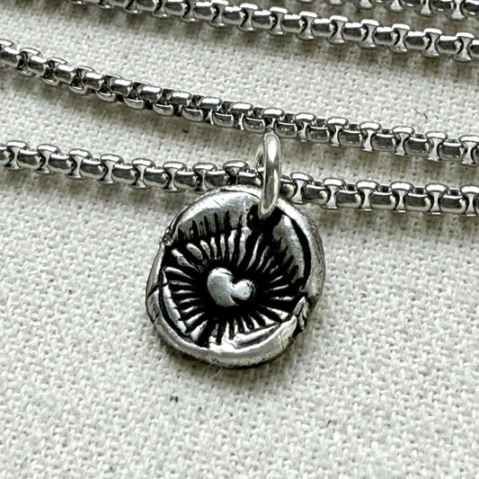 Recycled silver Starburst Puffed Heart Pebble Rustic Artisan jewelry - Drake Designs Jewelry