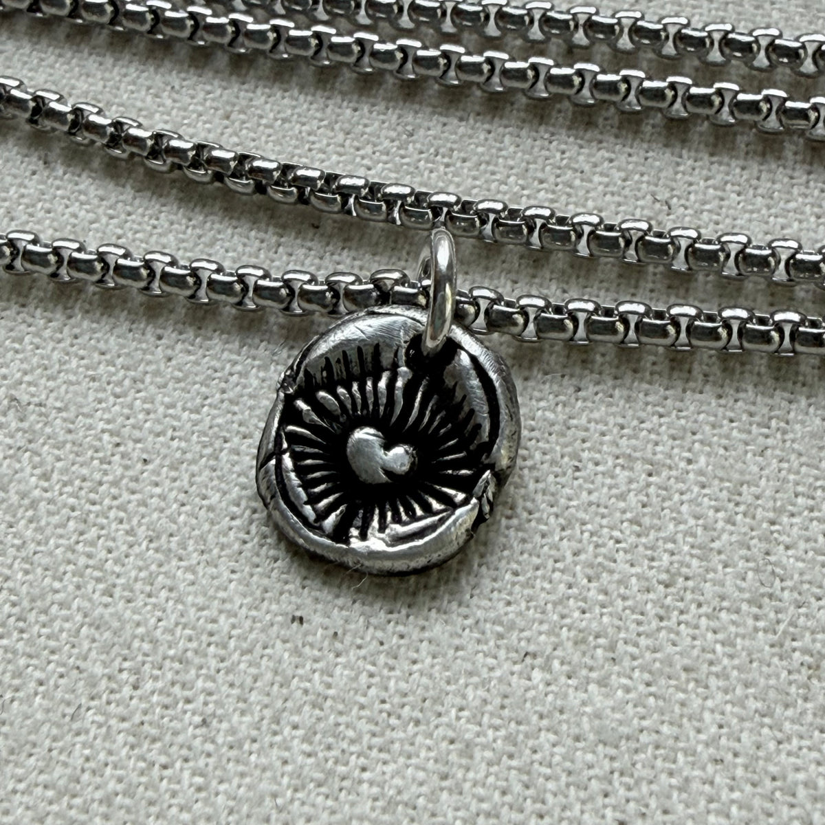 Recycled silver Starburst Puffed Heart Pebble Rustic Artisan jewelry - Drake Designs Jewelry