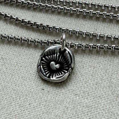 Recycled silver Starburst Puffed Heart Pebble Rustic Artisan jewelry - Drake Designs Jewelry