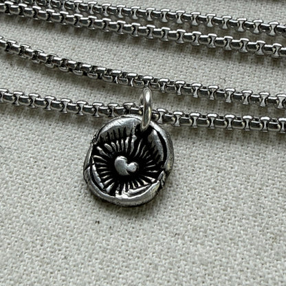Recycled silver Starburst Puffed Heart Pebble Rustic Artisan jewelry - Drake Designs Jewelry