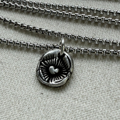 Recycled silver Starburst Puffed Heart Pebble Rustic Artisan jewelry - Drake Designs Jewelry