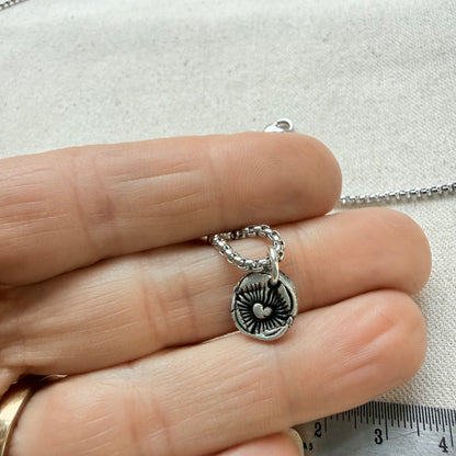 Recycled silver Starburst Puffed Heart Pebble Rustic Artisan jewelry - Drake Designs Jewelry