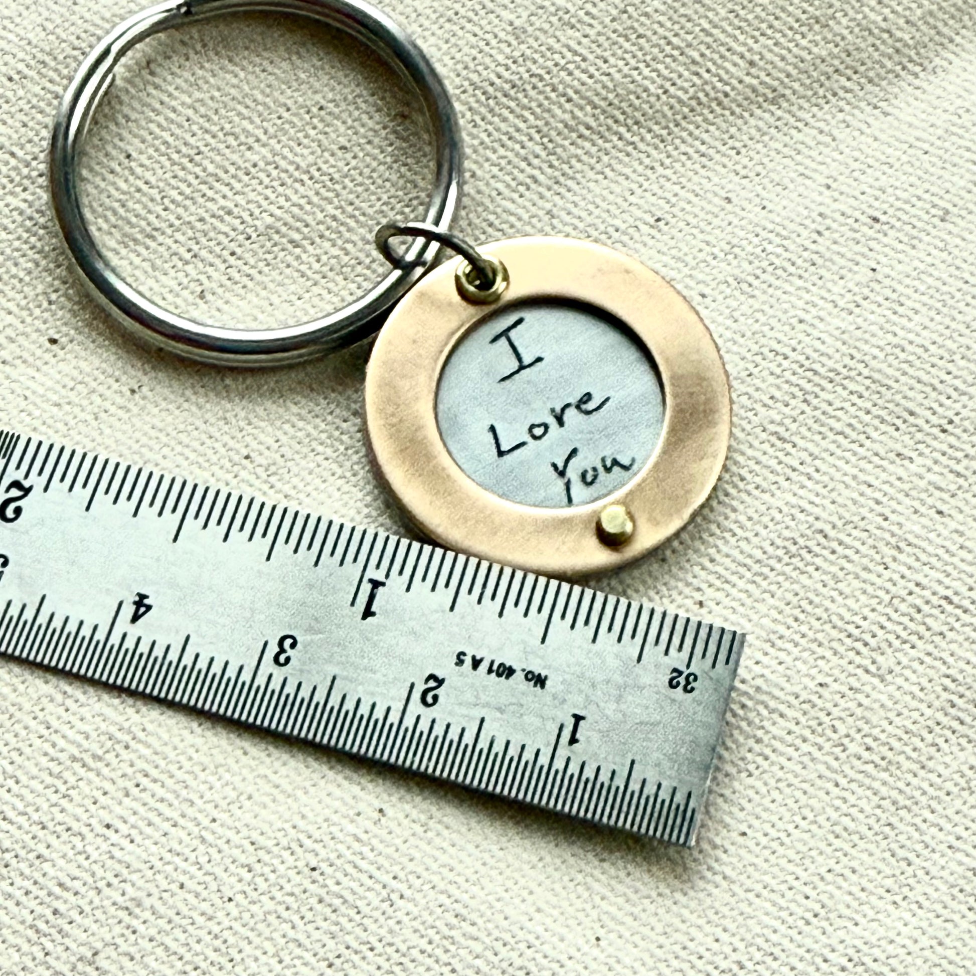Bronze anniversary gift - actual handwriting engraved on silver pendant with gold border riveted by hand - drake designs jewelry