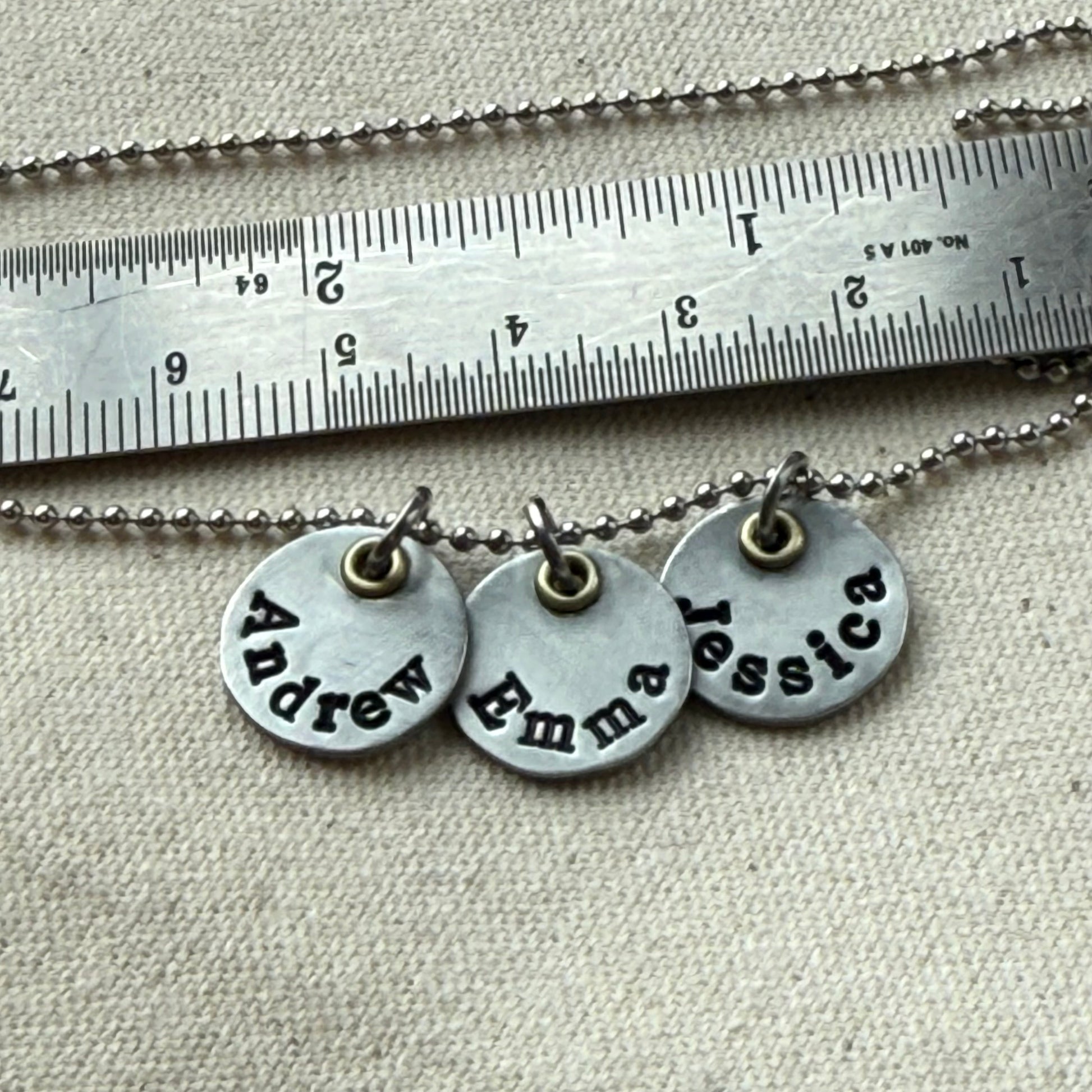 Mothers necklace with kids names - silver charms with gold accents - drake designs jewelry