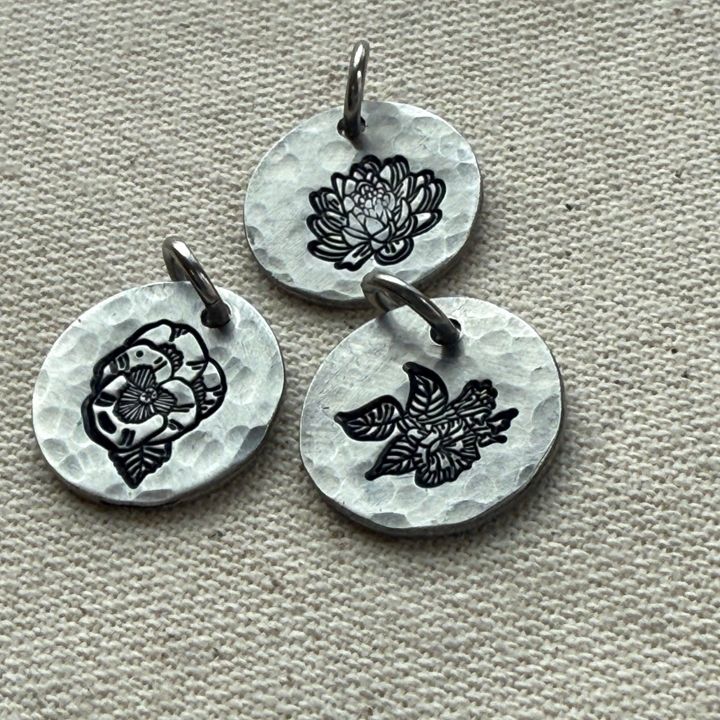 Hammered birth flower necklace for mom with meaning card made from original watercolor painting - personalized for mom - drake designs jewelry