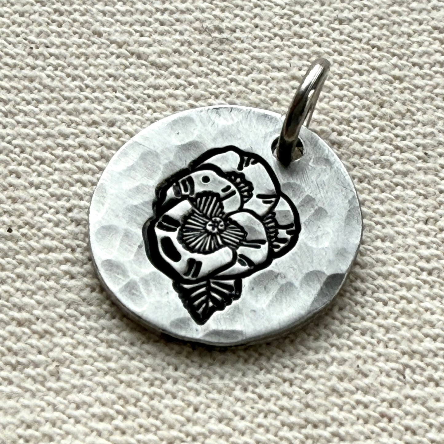 Hammered birth flower necklace for mom with meaning card made from original watercolor painting - personalized for mom - drake designs jewelry
